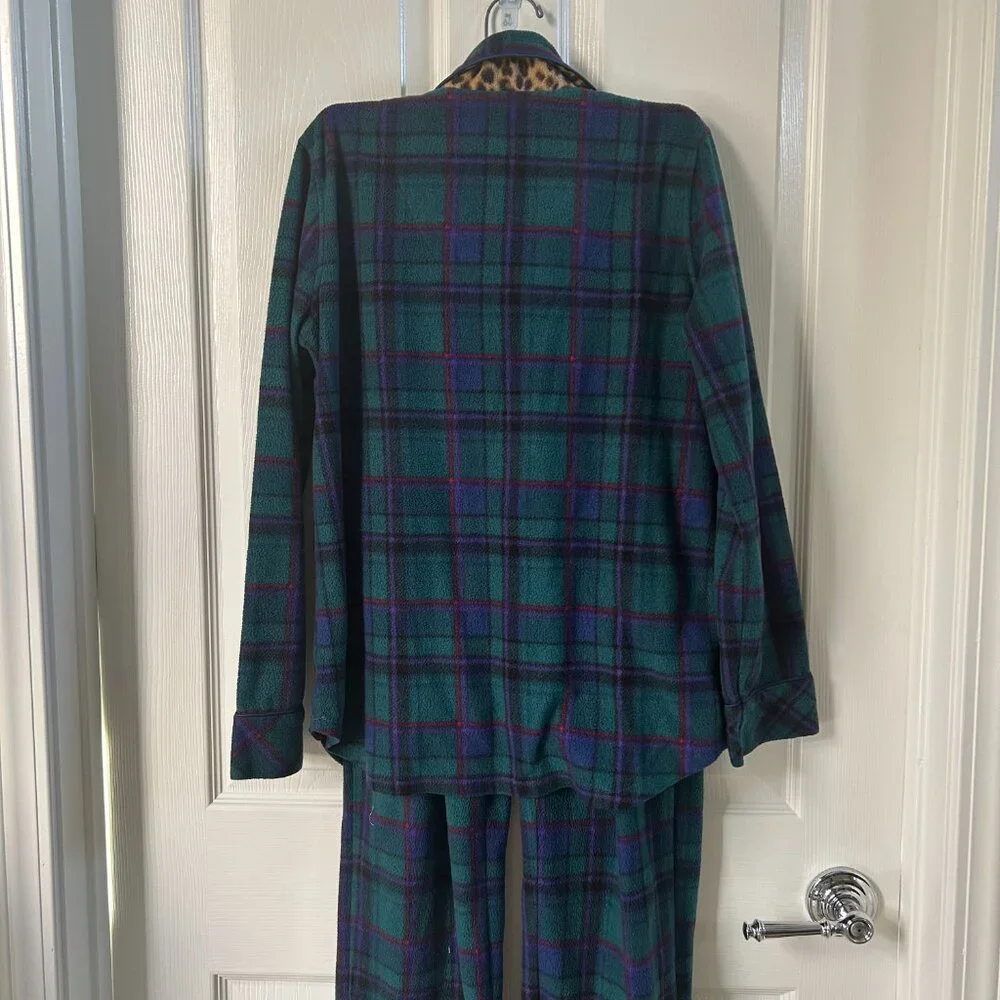 Lauren Ralph Lauren Green Plaid Flannel Pajama Set Embroidered Crest S Lounge